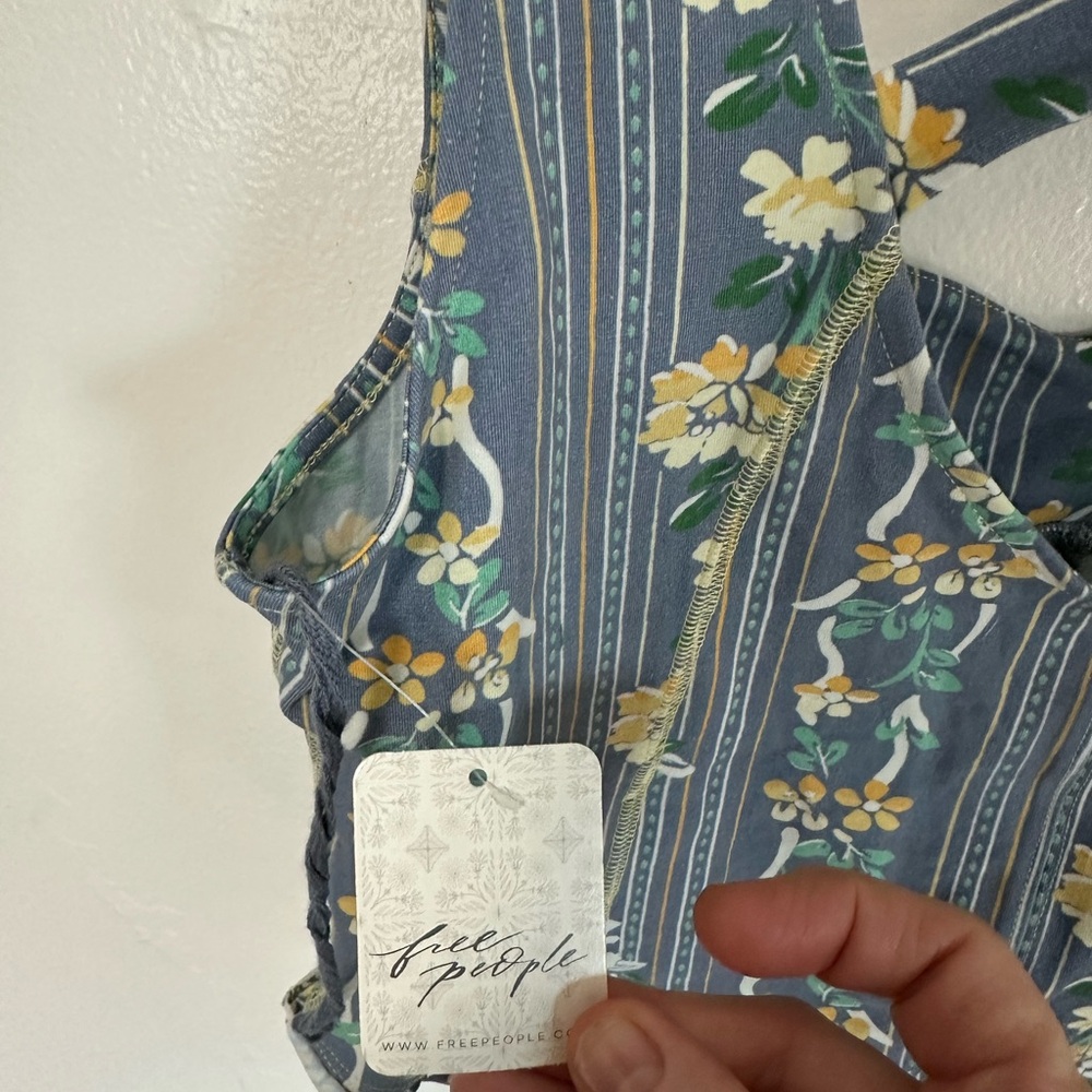 Free People Melanie Tank Top, Dusty Combo, Blue Floral, XL, NWT - Picture 4 of 12